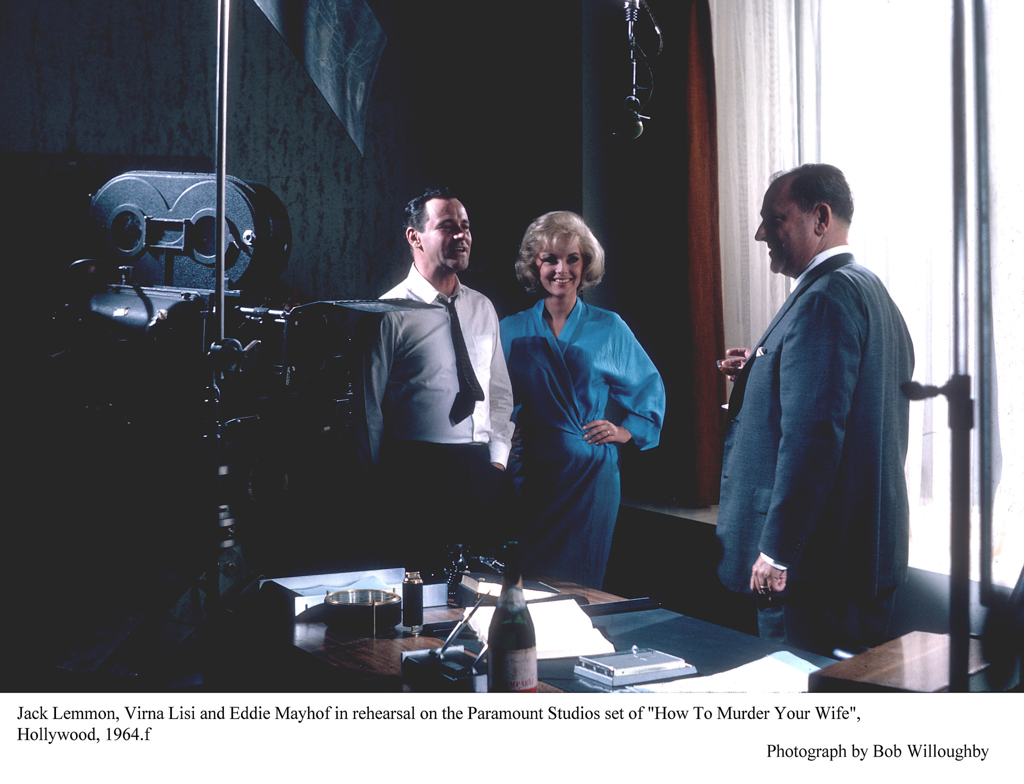 "How To Murder Your Wife" Jack Lemmon, Virna Lisi and Eddie Mayhof during rehearsal. 1964 Paramount.