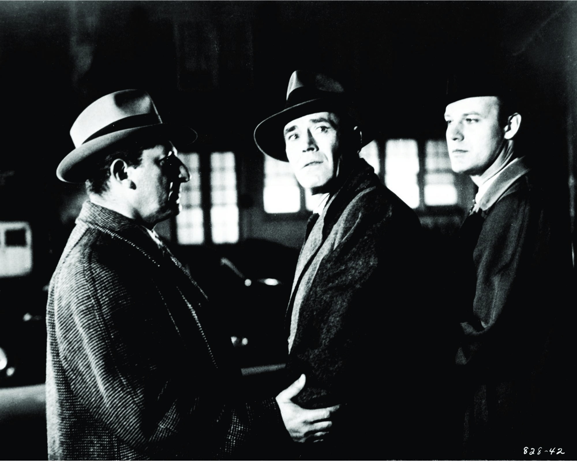 Henry Fonda, Charles Cooper, and Harold J. Stone in The Wrong Man (1956)