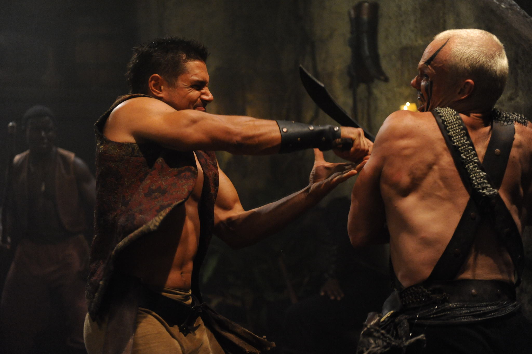 Manu Bennett and Jared Robinsen in Sinbad and the Minotaur (2011)