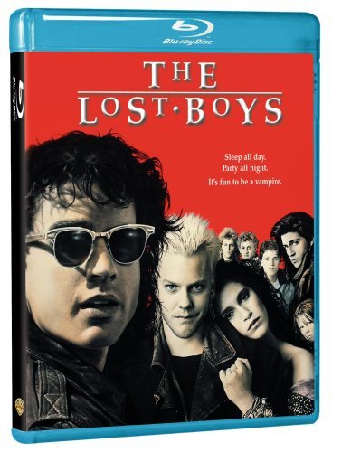 Jami Gertz, Corey Haim, Jason Patric, Kiefer Sutherland, Chance Michael Corbitt, Brooke McCarter, Alex Winter, and Billy Wirth in The Lost Boys (1987)