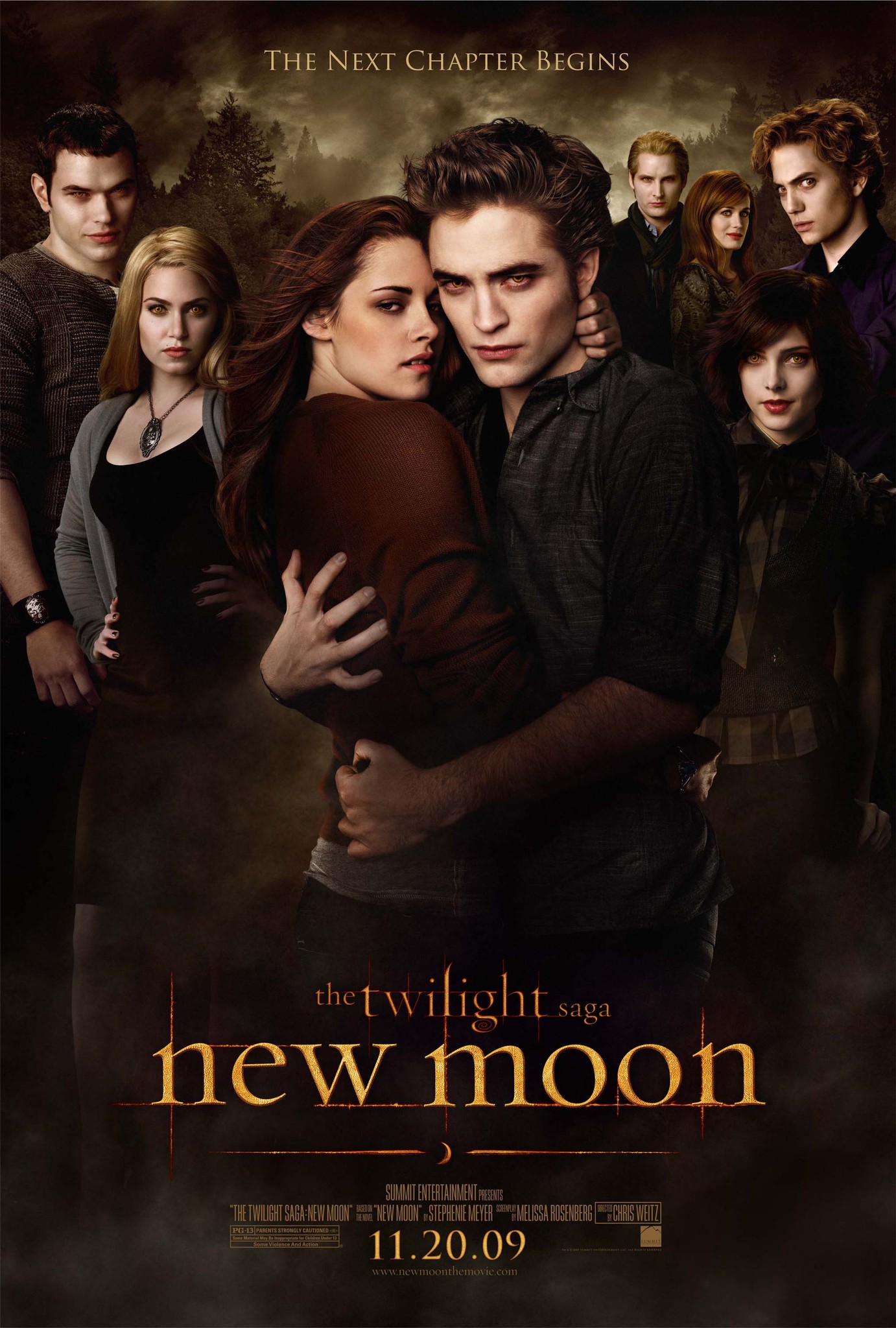 Peter Facinelli, Elizabeth Reaser, Kristen Stewart, Nikki Reed, Robert Pattinson, Kellan Lutz, Jackson Rathbone, and Ashley Greene in The Twilight Saga: New Moon (2009)