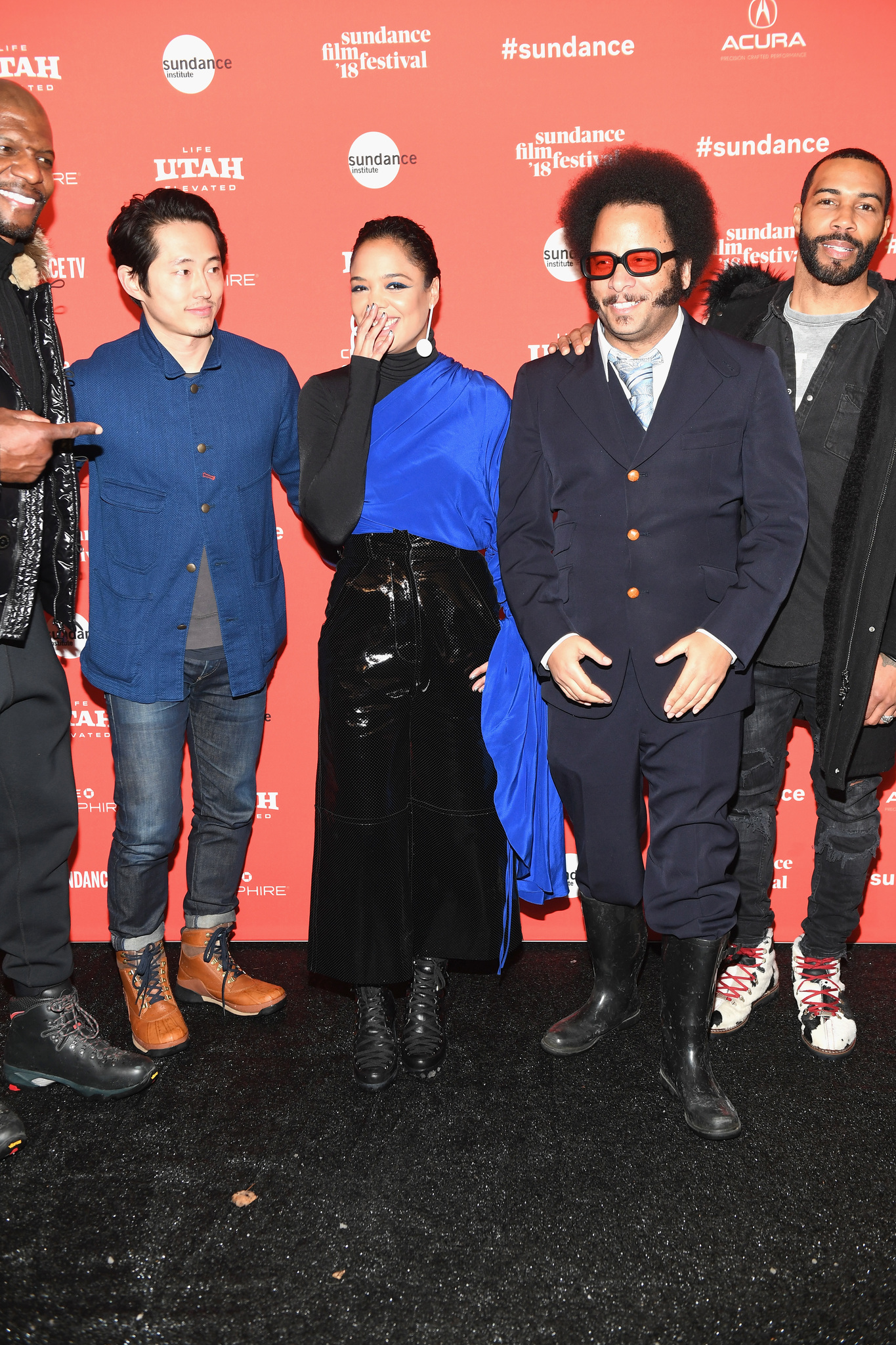 Terry Crews, Boots Riley, Omari Hardwick, Tessa Thompson, and Steven Yeun at an event for Sorry to Bother You (2018)