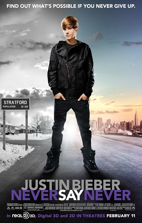 Movie poster for JUSTIN BIEBER NEVER SAY NEVER (U rated)