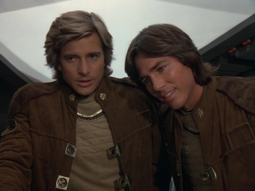 Dirk Benedict and Richard Hatch in Battlestar Galactica (1978)