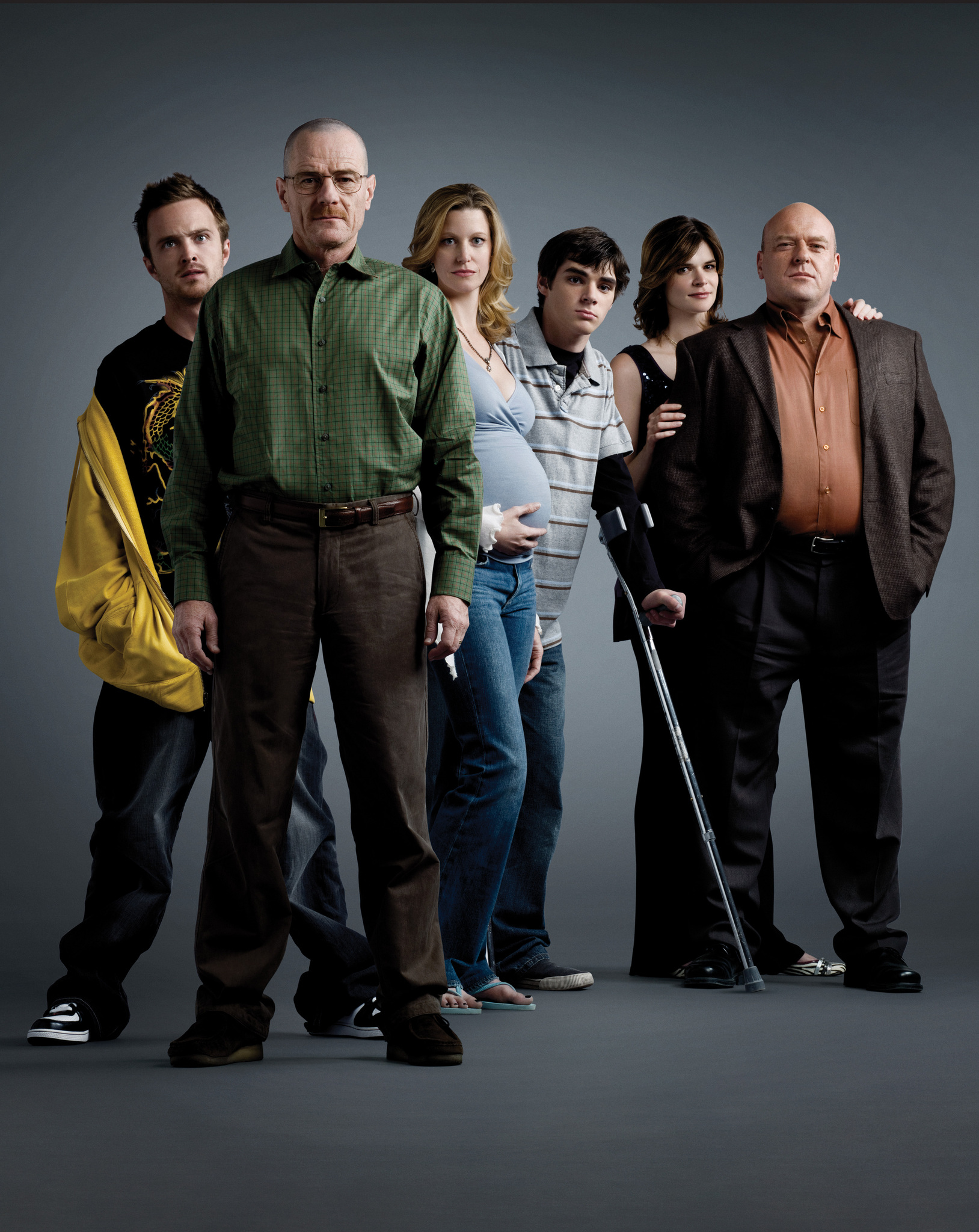 Bryan Cranston, Anna Gunn, Dean Norris, Aaron Paul, Betsy Brandt, and RJ Mitte in Breaking Bad (2008)