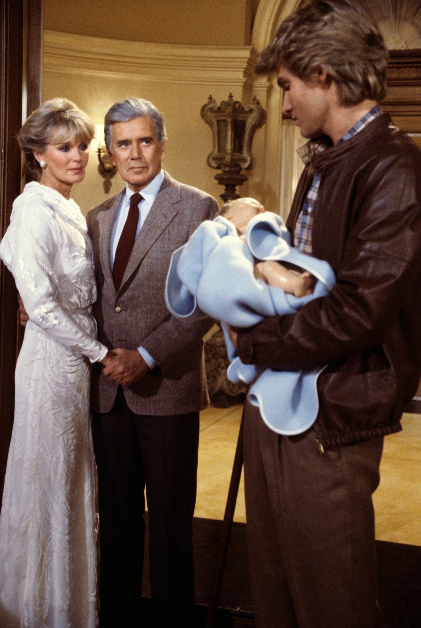 John Forsythe, Linda Evans, and Jack Coleman in Dynasty (1981)