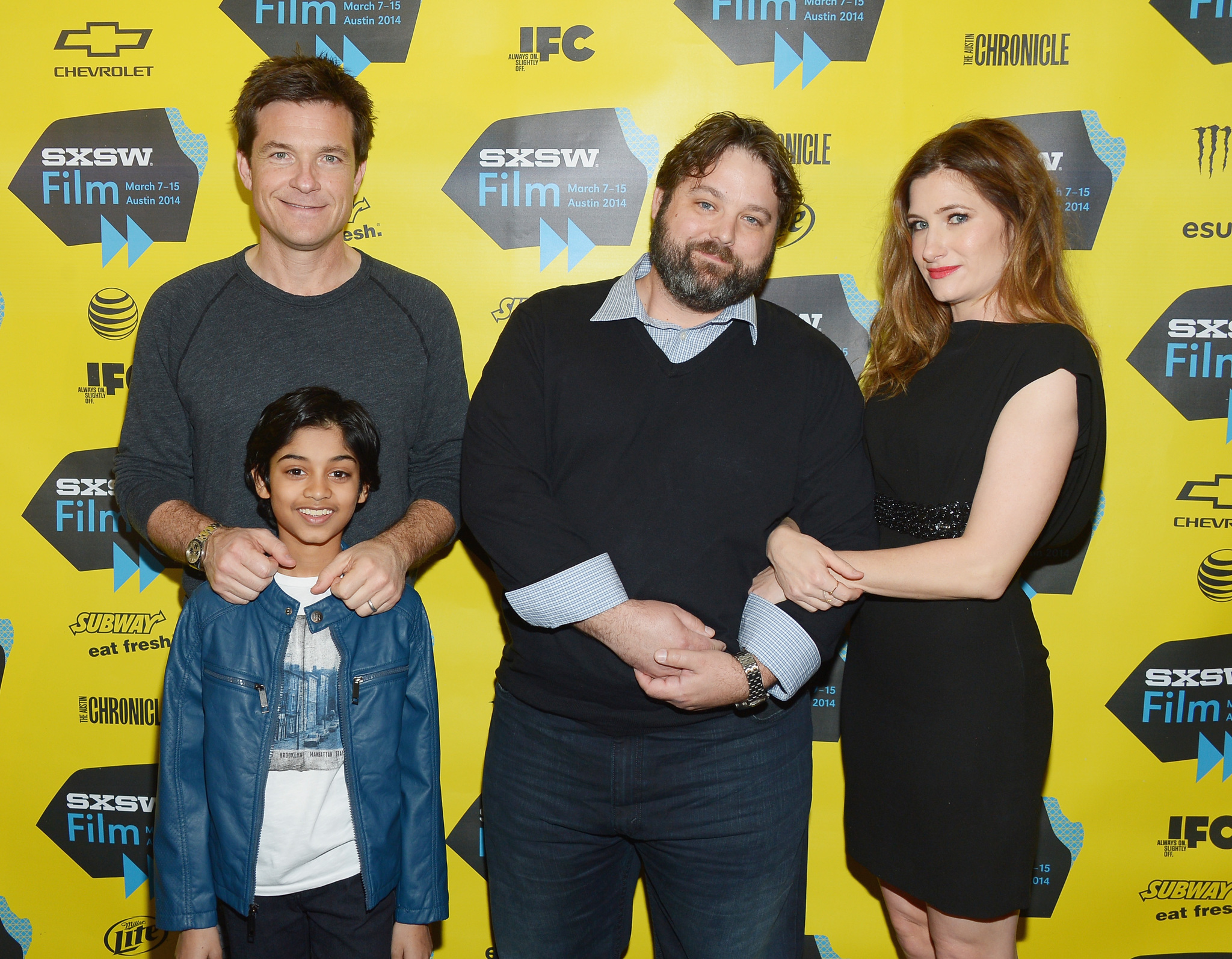 Jason Bateman, Kathryn Hahn, Andrew Dodge, and Rohan Chand at an event for Bad Words (2013)