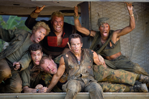 Robert Downey Jr., Nick Nolte, Ben Stiller, Jay Baruchel, Jack Black, and Brandon T. Jackson in Tropic Thunder (2008)