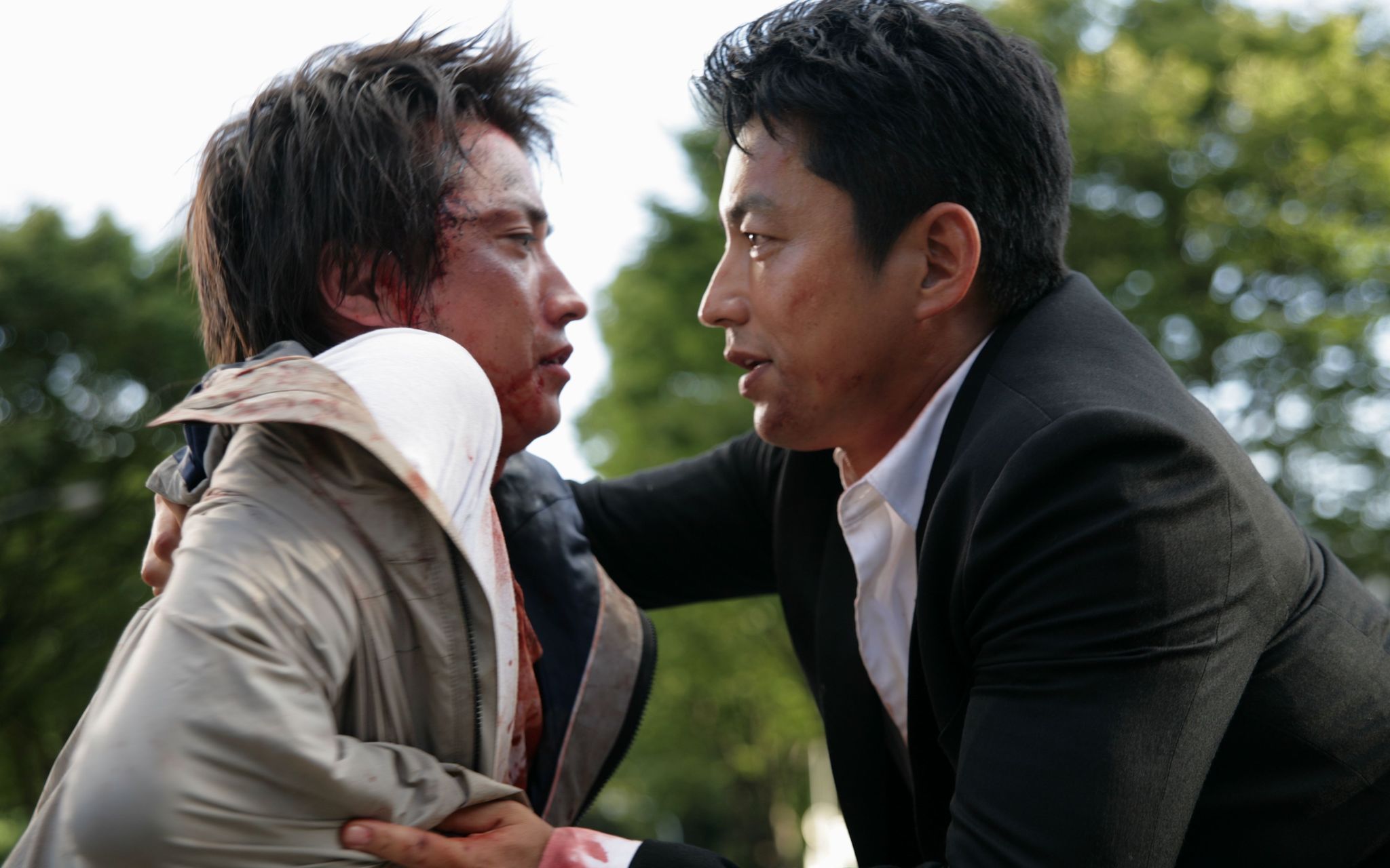 Tatsuya Fujiwara and Takao Osawa in Shield of Straw (2013)