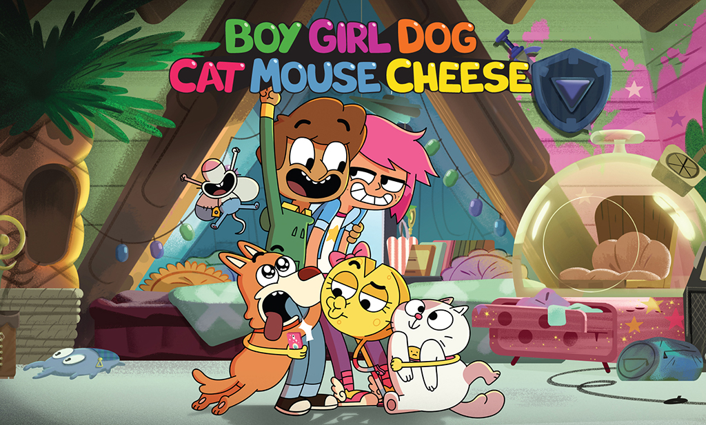 Poster of Boy Girl Dog Cat Mouse Cheese