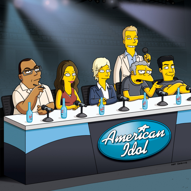 Ellen DeGeneres, Ryan Seacrest, Simon Cowell, Randy Jackson, and Kara DioGuardi in The Simpsons (1989)