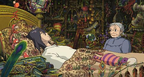 Christian Bale, Jean Simmons, and Takuya Kimura in Howl's Moving Castle (2004)