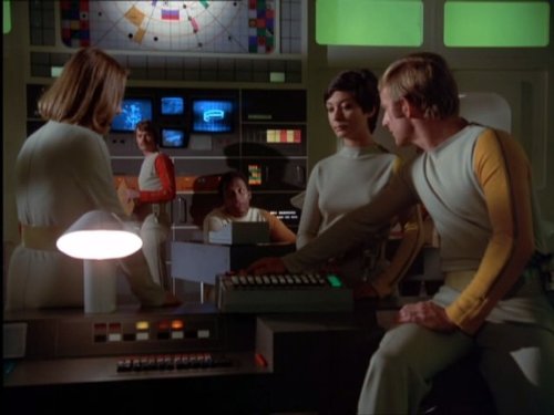 Prentis Hancock, Clifton Jones, Zienia Merton, and Nick Tate in Space: 1999 (1975)