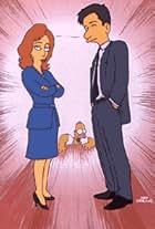 Gillian Anderson, David Duchovny, and Dan Castellaneta in I Simpson (1989)