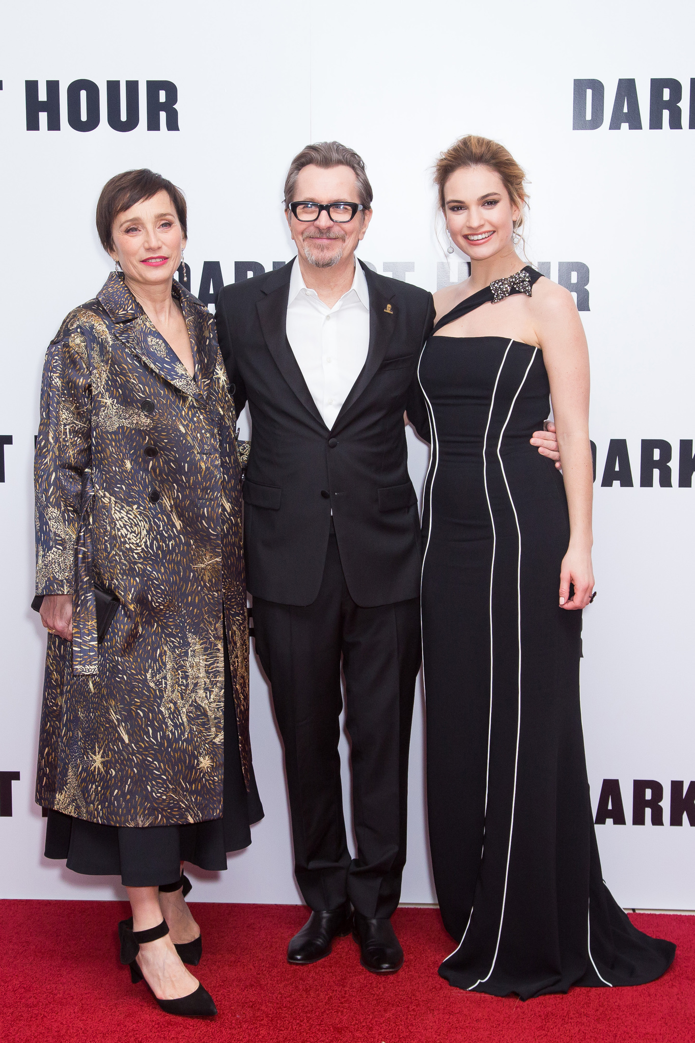 Gary Oldman, Kristin Scott Thomas, and Lily James at an event for Darkest Hour (2017)