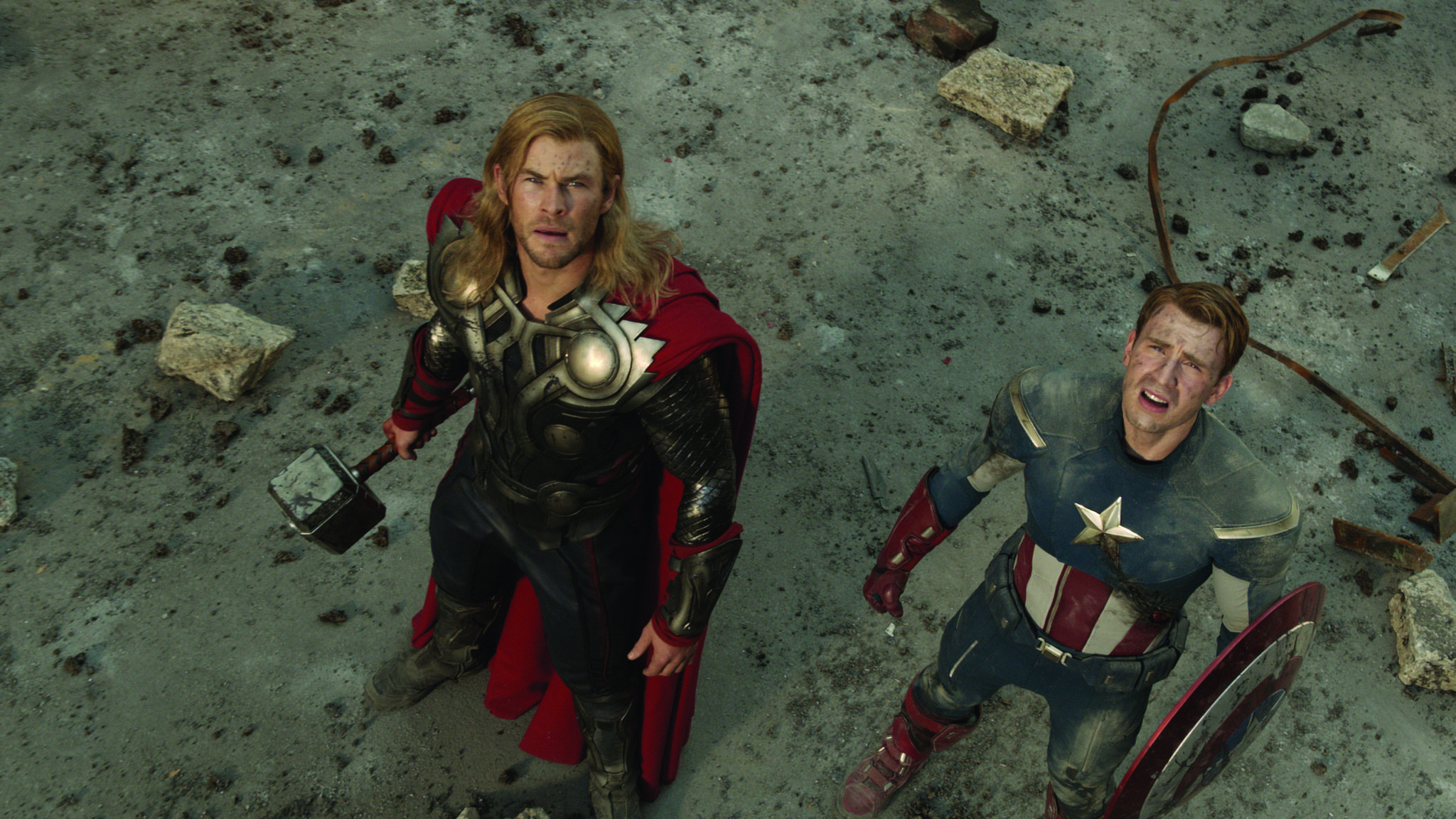 Chris Evans and Chris Hemsworth in The Avengers (2012)