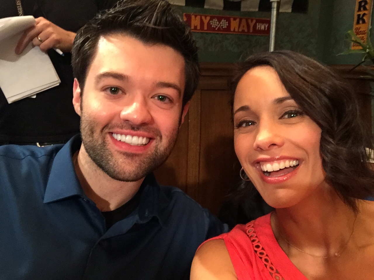 Anna Zielinski and Eamonn McCrystal on the set of "Hitting The Breaks"