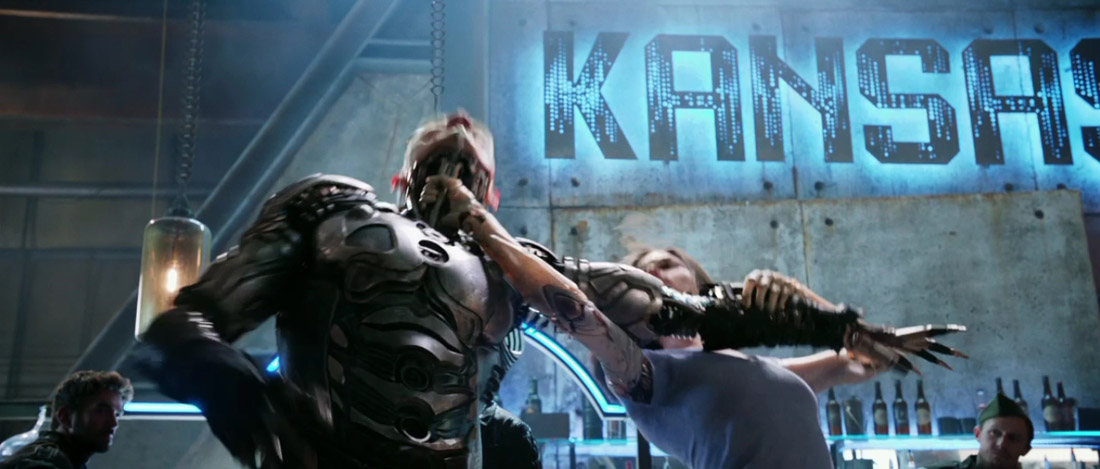 Rosa Salazar and Ed Skrein in Alita: Battle Angel (2019)