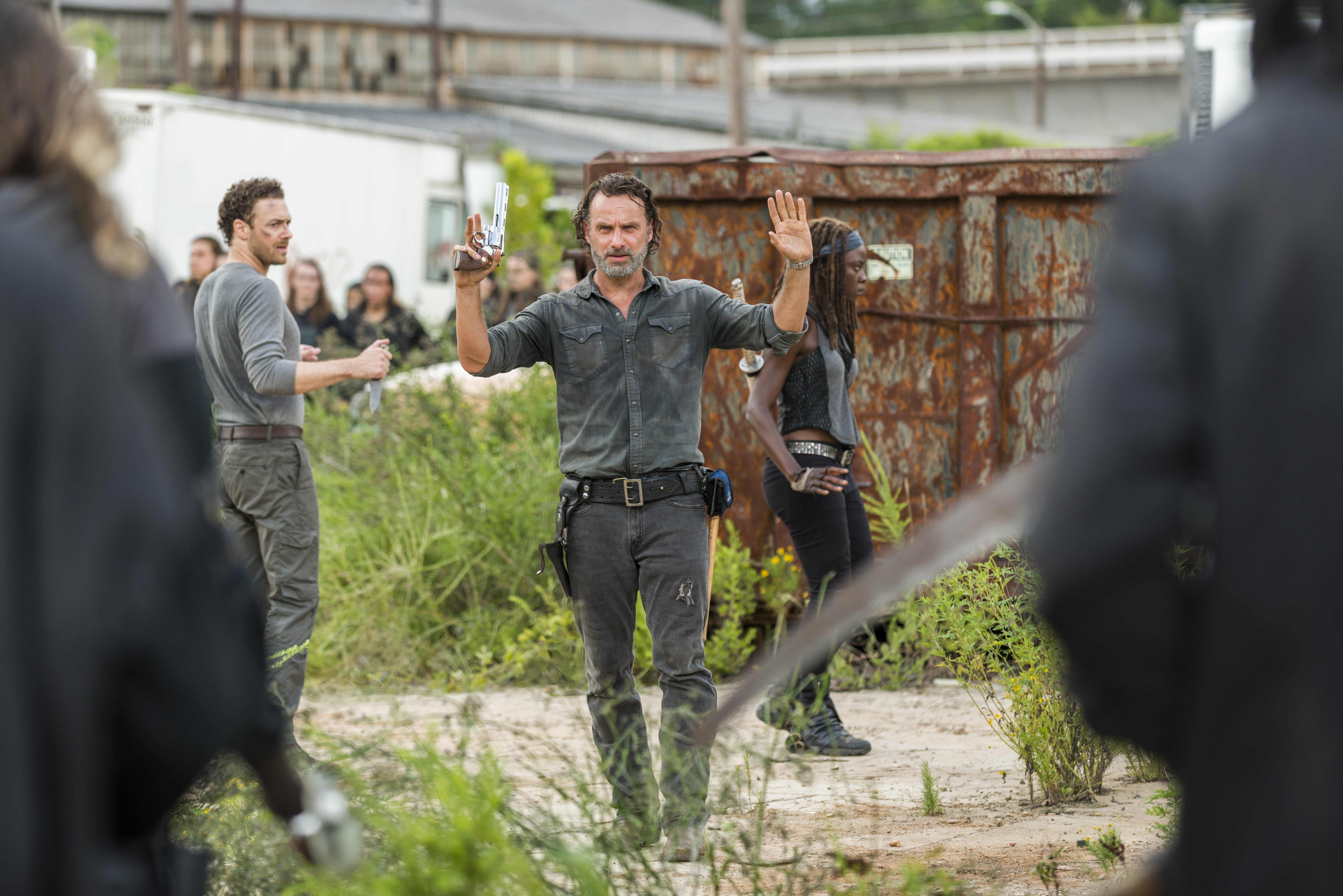 Andrew Lincoln, Danai Gurira, and Ross Marquand in The Walking Dead (2010)