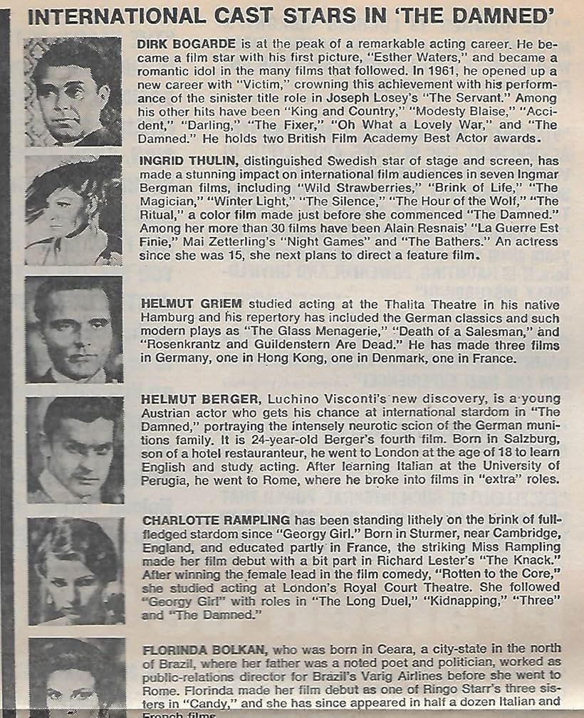 Helmut Berger, Charlotte Rampling, Dirk Bogarde, Florinda Bolkan, Helmut Griem, and Ingrid Thulin in The Damned (1969)