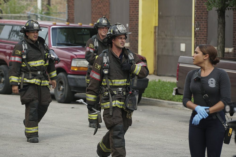 Taylor Kinney, Monica Raymund, and Joe Minoso in Chicago Fire (2012)