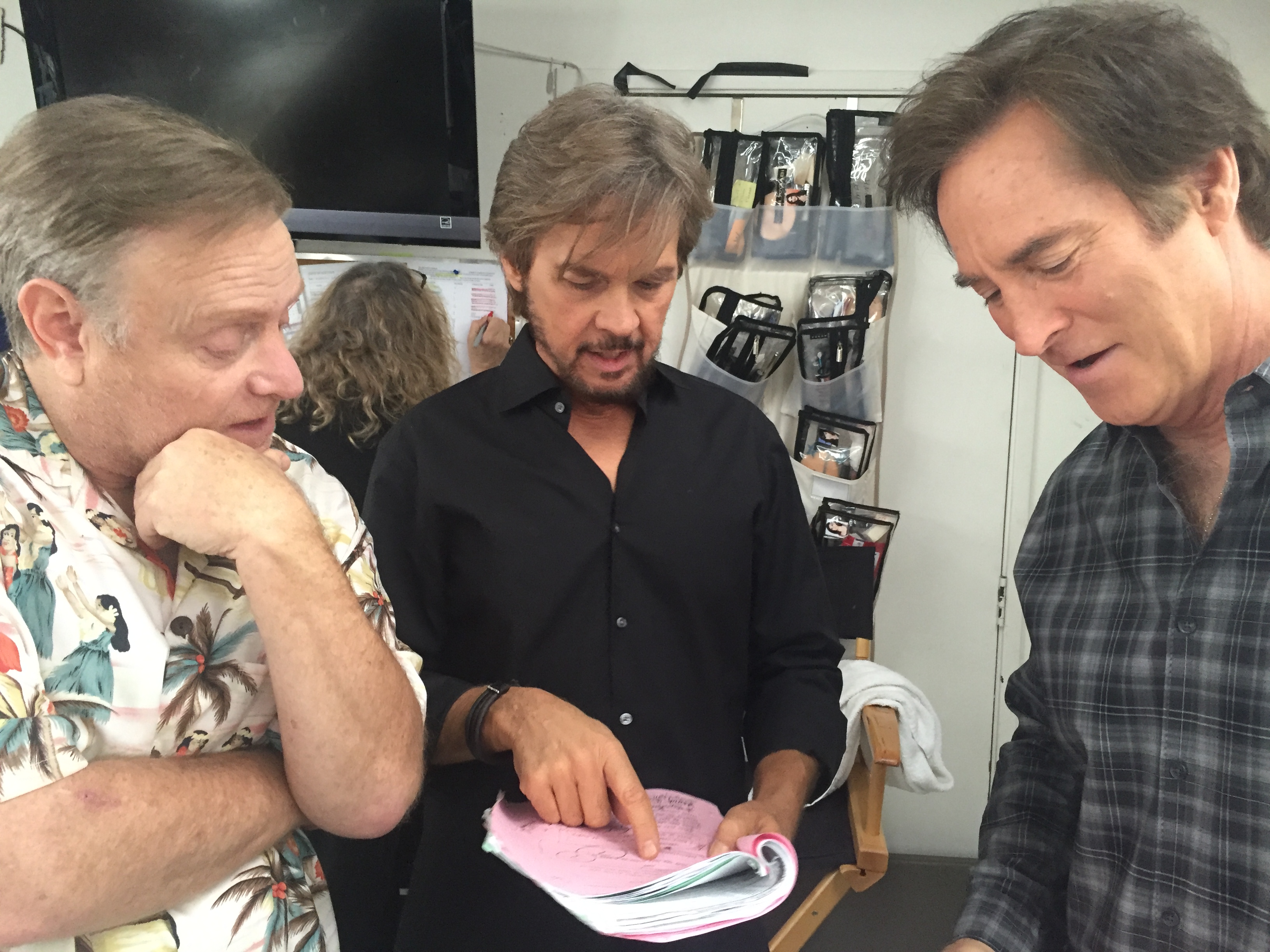 Stephen Nichols, Drake Hogestyn & Kevin Brief rehearsing on DAYS OF OUR LIVES.