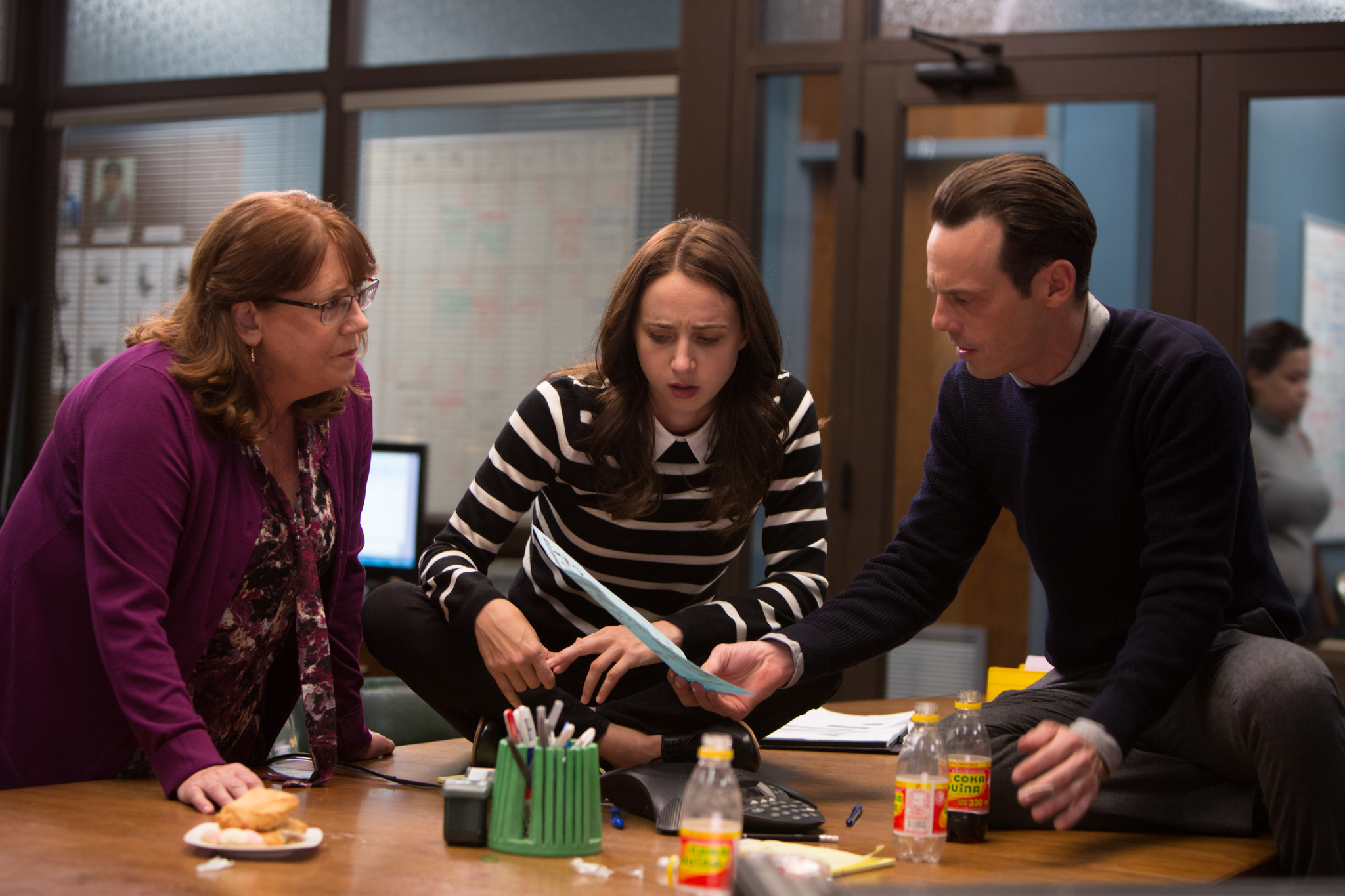 Ann Dowd, Scoot McNairy, and Zoe Kazan in Our Brand Is Crisis (2015)