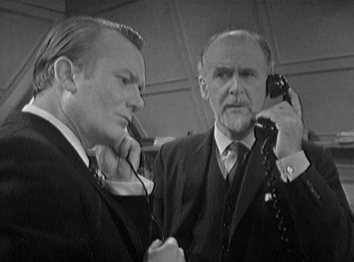 Denholm Elliott and Richard Vernon in The Fissile Missile Makers (1966)