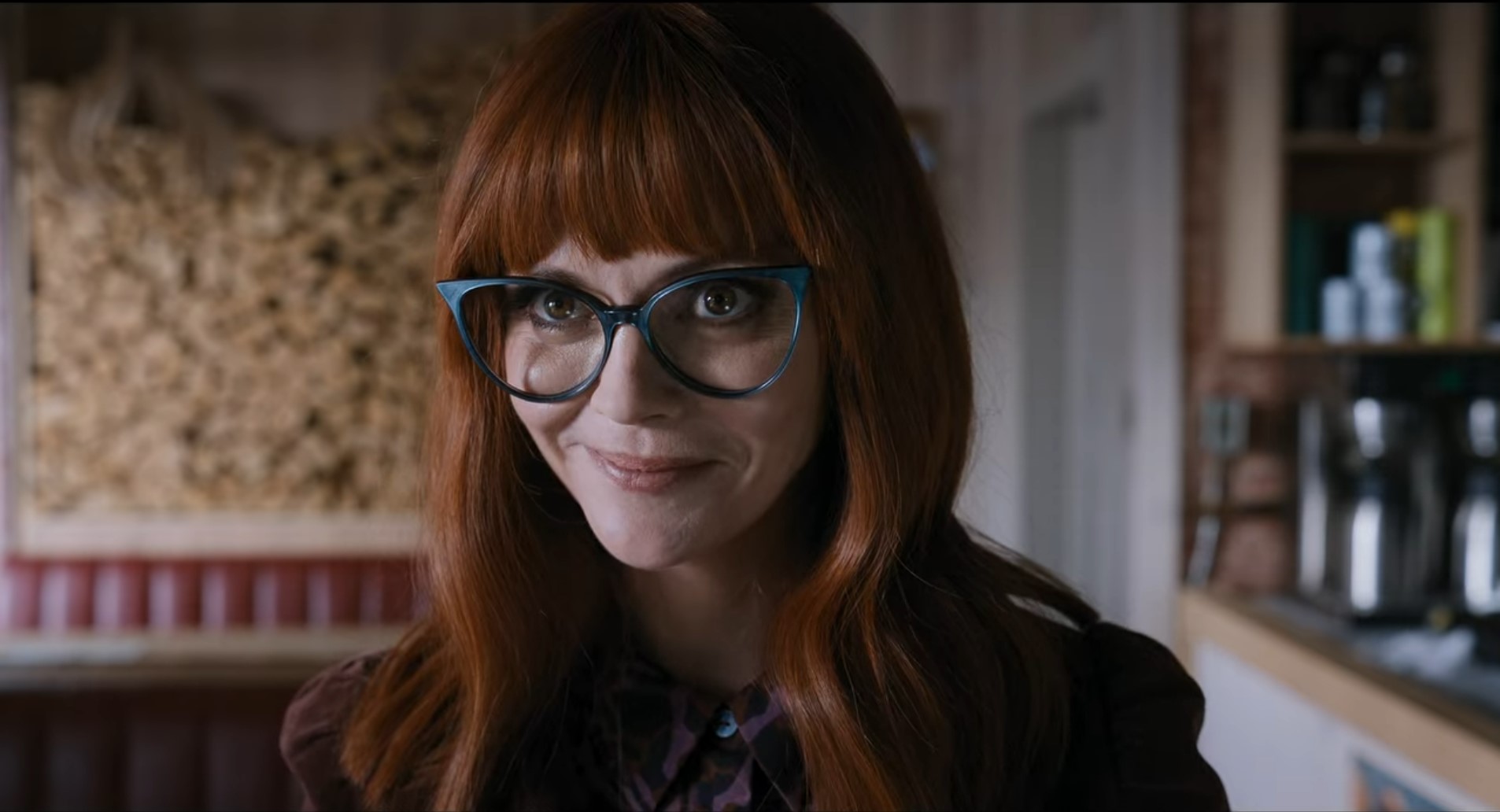 Christina Ricci's Marilyn Thornhill smiles deviously at Jenna Ortega's Wednesday in the 'Friend or Woe' game