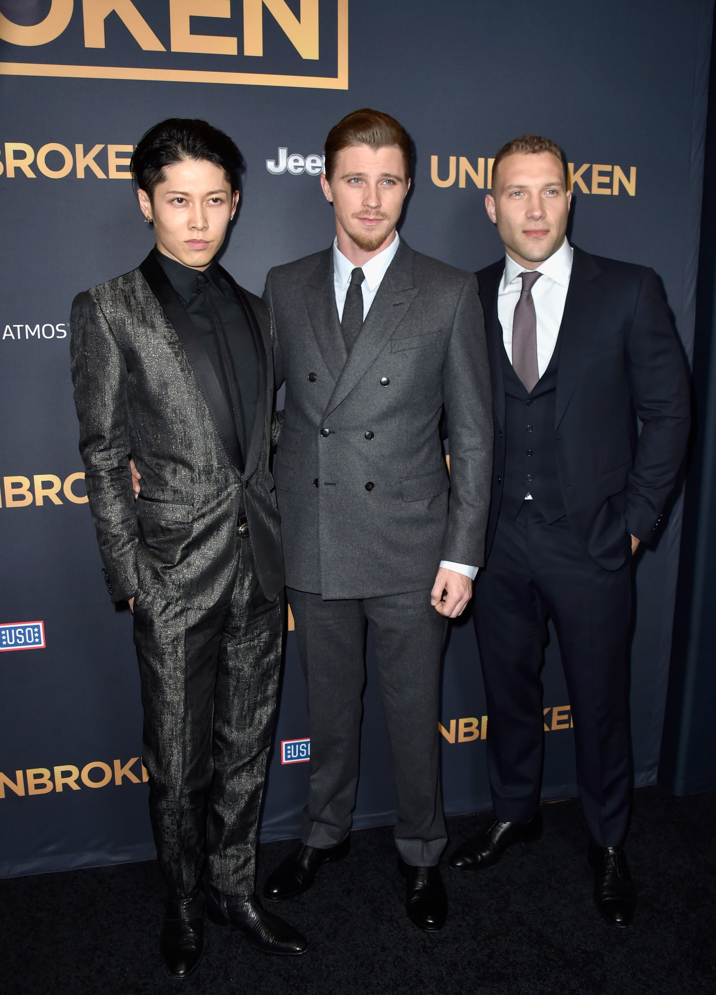 Garrett Hedlund, Miyavi, and Jai Courtney at an event for Unbroken (2014)