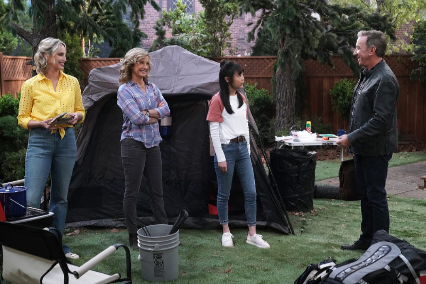 Tim Allen, Nancy Travis, Molly McCook, and Krista Marie Yu in Baxter Boot Camp (2021)
