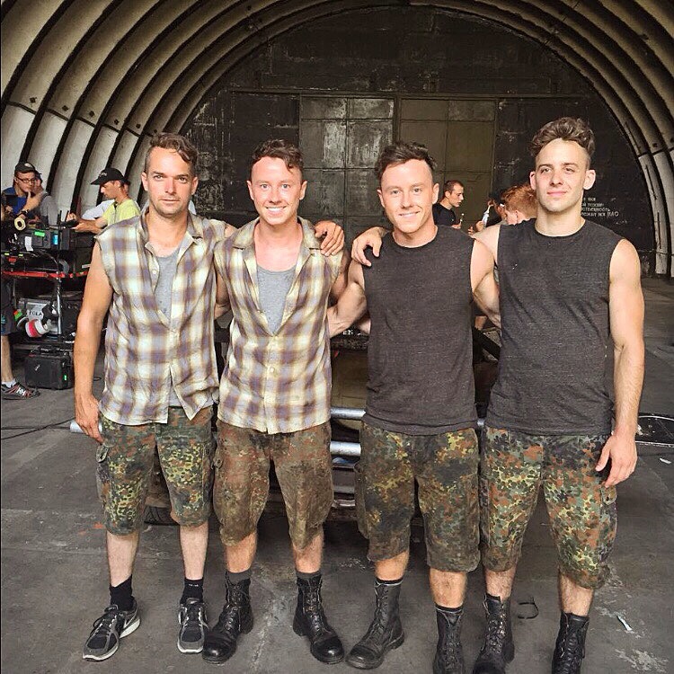 Matthew Postlethwaite & Jeffrey Postlethwaite with their stunt doubles on the feature film 'The White King' 