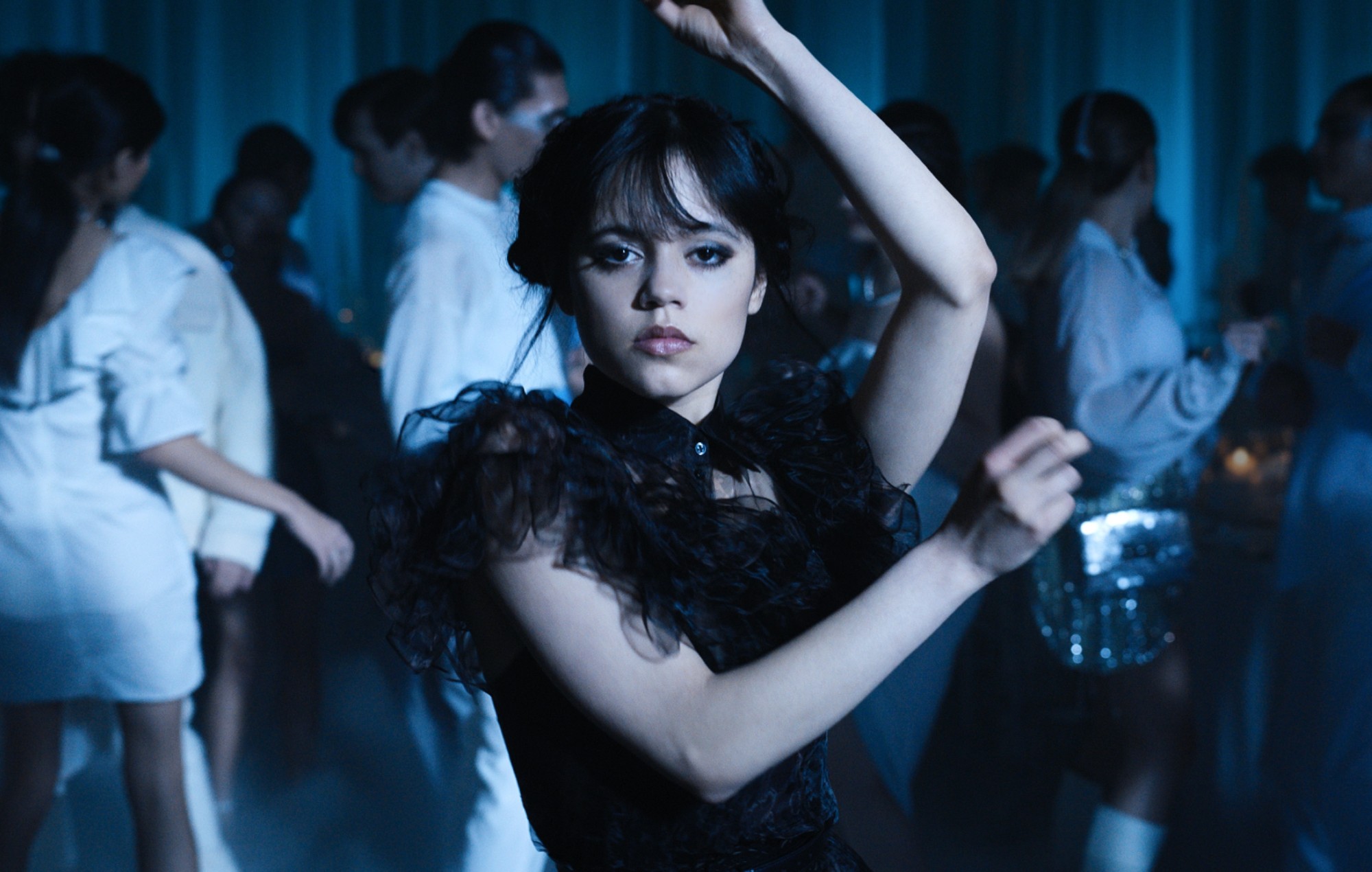 Jenna Ortega's Wednesday Adams does her iconic dance to Goo Goo Muck by The Cramps, in Wednesday Season 1 Episode 4: 'Woe What a Night' the Woe What a Night game