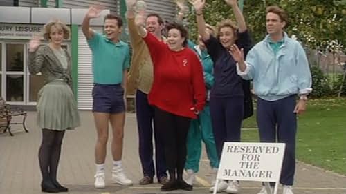 Michael Burns, Judy Flynn, Jill Greenacre, Tim Marriott, Russell Porter, Julia St John, and Harriet Thorpe in The Brittas Empire (1991)