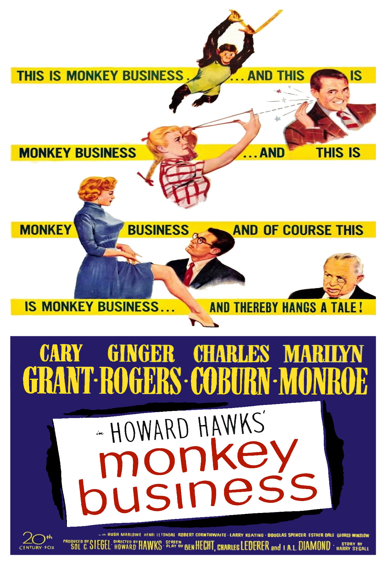 Cary Grant, Marilyn Monroe, Ginger Rogers, and Charles Coburn in Monkey Business (1952)