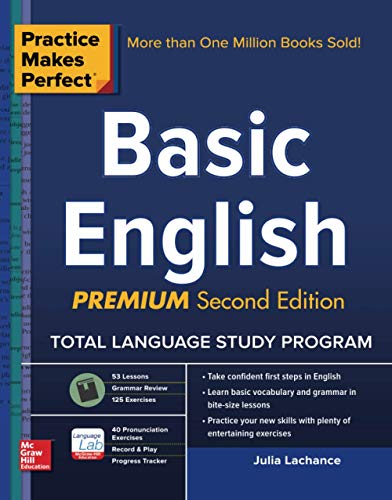 Practice Makes Perfect Basic English, Second Edition: (beginner) 250 Exercises + 40 Audio Pronunciation Exercises Via App book cover