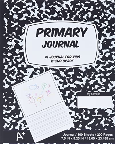 Primary Journal: Black Marble,Composition Book, draw and write journal, Unruled Top, .5 Inch Ruled Bottom Half, 100 Sheets, 7.5 in x 9.25 in, 19.05 x 23.495 cm,Soft Durable Cover book cover
