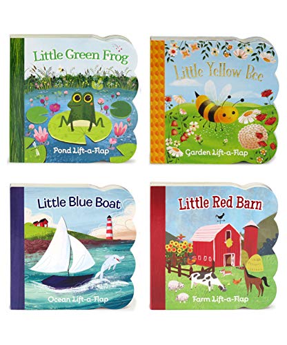 4 Pack Chunky Lift a Flap Board Books: Little Red Barn/ Little Blue Boat/Little Green Frog/Little Yellow Bee book cover