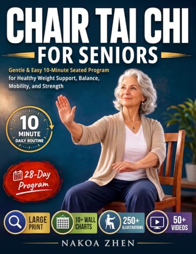 Chair Tai Chi for Seniors: Gentle & Easy 10-Minute Seated Program for Healthy Weight Support, Balance, Mobility, and Strength — With 250+ Illustrations, 50+ Videos, Large Print, and 10+ Wall Charts