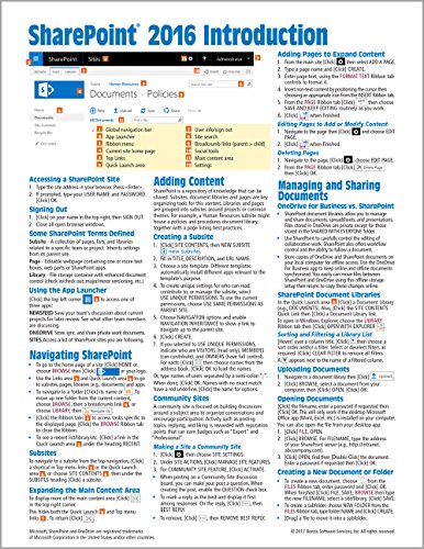 Microsoft SharePoint 2016 Introduction Quick Reference Guide - Windows Version (Cheat Sheet of Instructions & Tips - Laminated Card) book cover