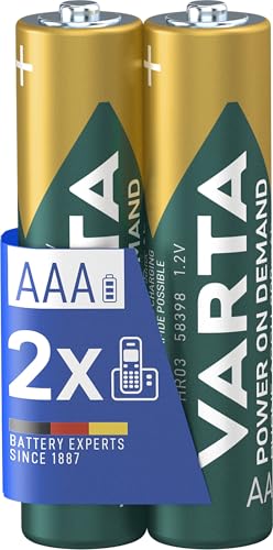 VARTA Batterien AAA, wiederaufladbar 2 Stück, Recharge Accu Phone, 800 mAh