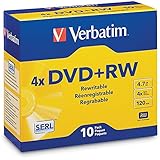 Verbatim DVD+RW 4.7GB 120Min Up to 4X Blank Discs Rewritable Up to 1000 Times - 10pk Slim Case