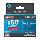Arrow Fastener 506SS1 Heavy Duty T50 Stainless Steel Staples for Upholstery, Construction, Furniture, Crafts, 3/8-Inch Leg 3/8-Inch Crown Size,Length, 1000 Count (Pack of 1)