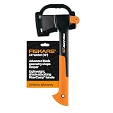Fiskars X7 Small 14" Hatchet Axe with Sheath for Chopping Wood Kindling for Campfires, Outdoors & Camping, Insert-Molded Forged Steel Head, Low-Friction Blade, Shock Absorbing Handle & Non-Slip Grip