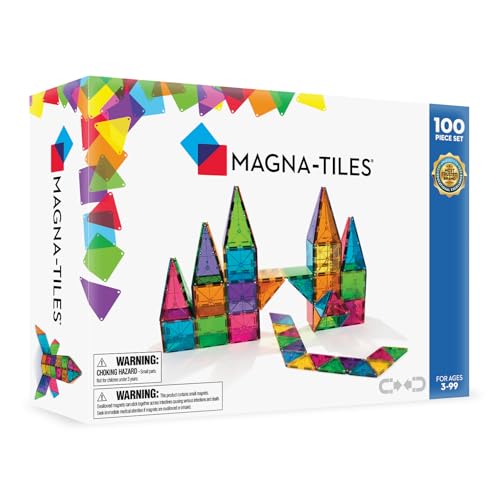 Magna Tiles - Juego de 100 Piezas de Colores Transparentes, los Azulejos magnéticos Originales para Juegos creativos y Abiertos, Juguetes educativos para niños a Partir de 3 años