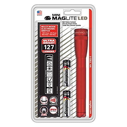 Mini Maglite LED 2-Cell AA Flashlight with Holster (Red)