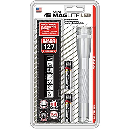 Mini Maglite LED 2-Cell AA Flashlight with Holster (Silver)