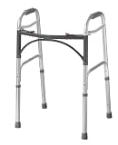 Drive Medical 2-Button Standard Foldable Walker for Seniors & Adults - Adjustable Legs - Lightweight Aluminum Construction - 350 Lb Weight Capacity - Basic Walking Aid - Silver