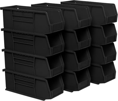 Akro-Mils 30224 AkroBins Plastic Storage Bins, 10-7/8 x 4-1/8 x 4, Black, 12-Pack