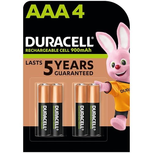 Duracell Rechargeables Piles AAA (lot de 4), 900 mAh, NiMH, pré-chargées, Longue